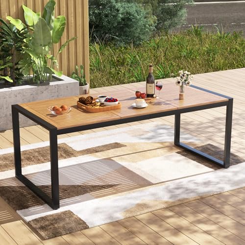 GOPLUS Table de Jardin Rectangulaire 8 Personnes 200 x 90 cm, Table à Manger Exterieur en Bois d'Acacia FSC avec Trou pour Parasol Intégré et Cadre...