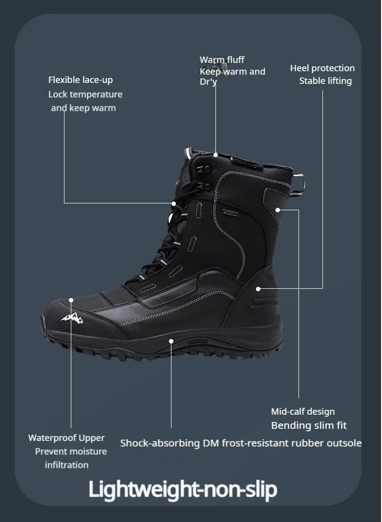 ROCKMARK Men's Winter Snow Boots Outdoor Warm Mid Calf Waterproof Durable Boot Non-Slip Warm Climbing Shoes