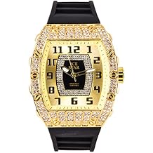 Techno Pave Mens 41mm Iced Out Tonneau Shape Watch, Numeral Dial