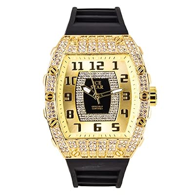 Techno Pave Men's 41mm Iced Out Tonneau Shape Watch, Numeral Dial