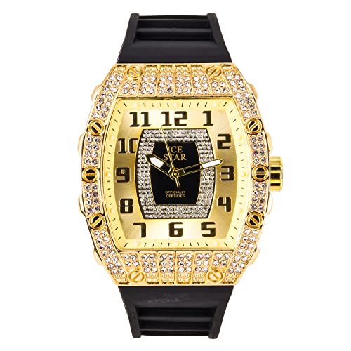 Montre homme 41mm iced out forme tonneau cadran numérique et mouvement quartz