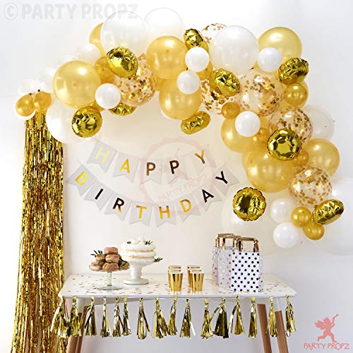 Image of Party Propz Birthday Decoration Items - Happy Birthday Banner, Gold Confetti Balloons, HBD Decoration Items For Husband, Golden Theme Bday Decoration, Balloons for Decoration