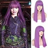 JOMICO Mal Descendants Perücke Cosplay Lila Highlight Blau Kunsthaar Perücken für Frauen Hitzebeständige Haarfaser Kunsthaarperücken mit Pony 50,8 cm