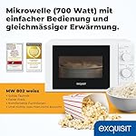 Exquisit Mikrowelle 20L, 700 Watt, Einfache Bedienung, 25,5cm Drehteller, 5 Leistungsstufen, Timer, Auftaufunktion, 2 Drehregler, MW 802 weiss – Bild 2