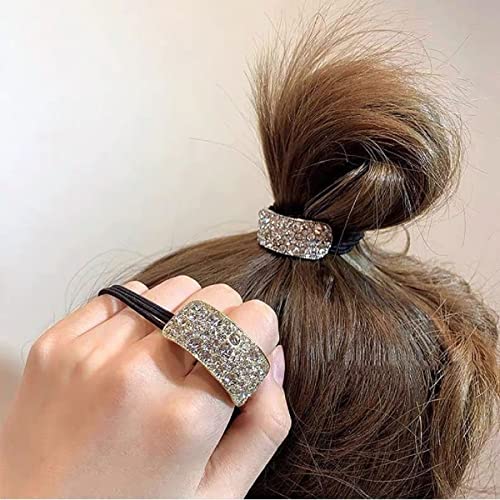 Kimuwhi 2Pcs Rhinestone Hair Ties Crystal Hair Ties Ponytail Holder Elastic Scrunchies Hair Bands Hair Ropes Hair Accessories For Women Girls (B Style) #TOP3