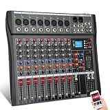 8-Channel Wireless Audio Mixer,Professional DJ Equipment, Console with Bluetooth USB, DJ Mixer with