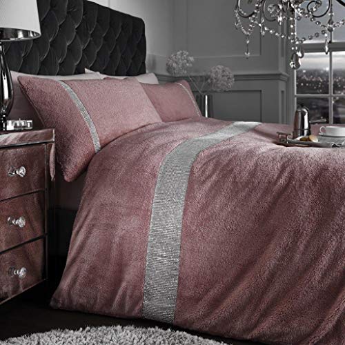 SELECT-ED® Luxuries Diamante Kasia Teddy Bear Fleece Duvet Cover with Pillow Case Bedding Set (Pink, King)