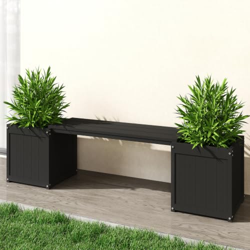 Domi HDPE Outdoor Front Porch Garden Bench Planter with Flower Boxes