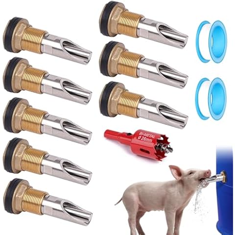 Pig Nipple Waterer for Barrel Kit Stainless Steel Pig Drinker Feeder with Brass Water Tank Connector Kit Automatic Pig Waterer System for Hog Goat Sows Piglets (8 Pig Drinker) Cover