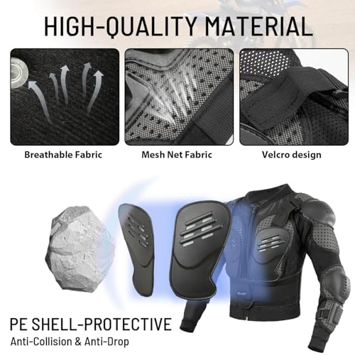 Kids Motorcycle Jacket Dirt Bike Gear, Chest Back Protector for Motor Bike, Children Motorcycle Full Body Armor Jacket for Cycling MTB ATV Skate Skii - Thumbnail 3