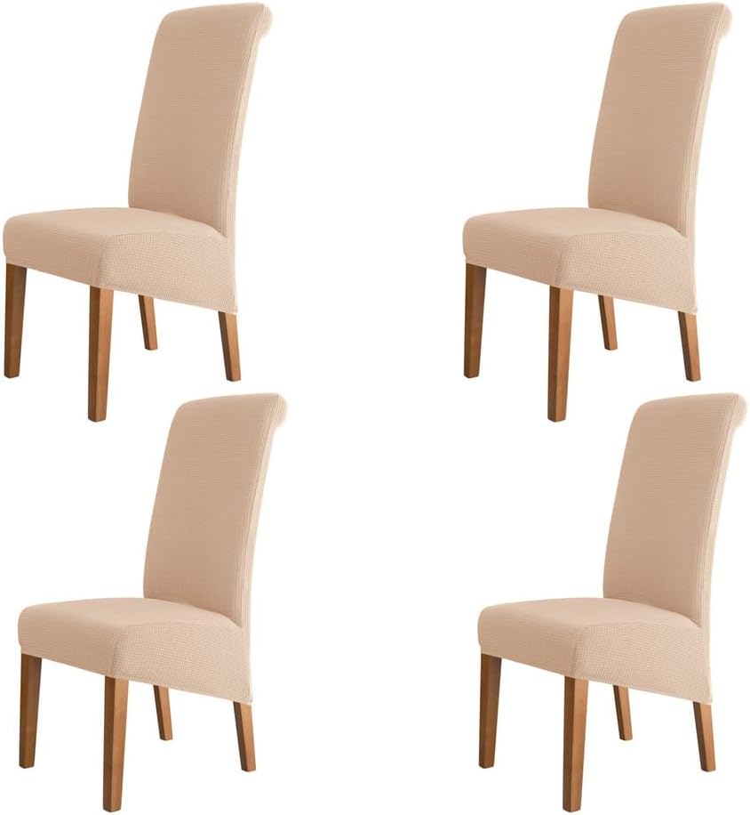 High Back Dining Chair Cover, Soft Stretch Parsons Chairs Slipcover, Thickened Meeting Room Chair Seat Protector Covers for Home Hotel Restaurant,Beige,4PCS