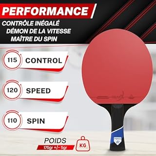 DRAXX Sports Raquette de Ping Pong 7 Étoiles | Raquette Carbone Pro, Ultra-Légère, Éponge 2mm, Housse Offerte | Idéale Débutant à Pro | Entraînement Compétition Club