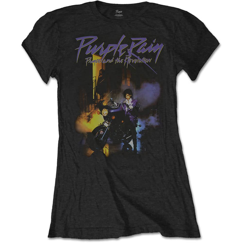 Rockoff Trade Women's Prince Purple Rain T - Shirt, Black (Black Black), 12 (Manufacturer Size:Large)