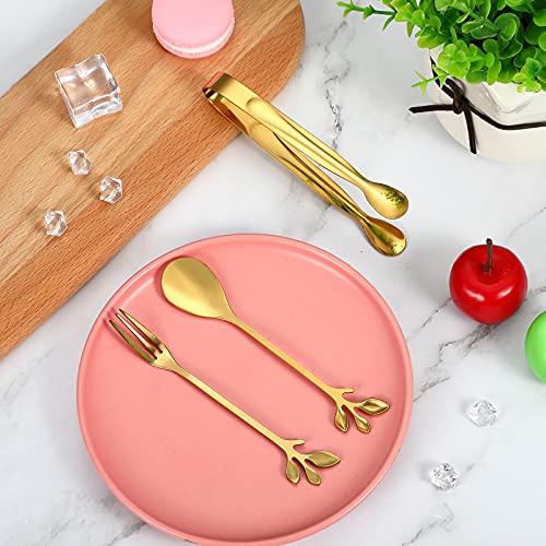 Leaf Coffee Spoons, Mini Serving Tongs And Appetizer Forks Stainless Steel Sugar Cube Tongs Dessert Spoons Metal Dinner Forks For Dessert Coffee Tea (10, Gold) #TOP2