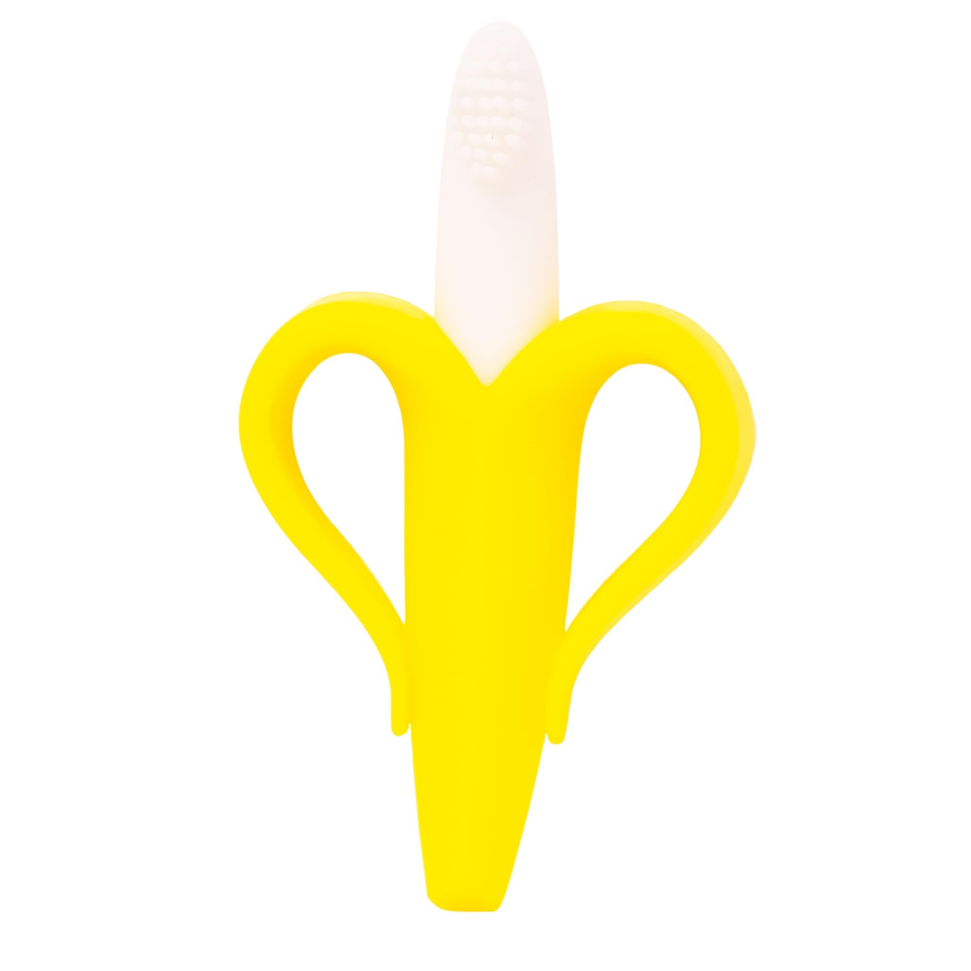THE LITTLE LOOKERS Single Silicone Banana Shaped Teething Toothbrush/Teether for Baby/Toddlers/Infants/Children (Yellow - Pack of 1)