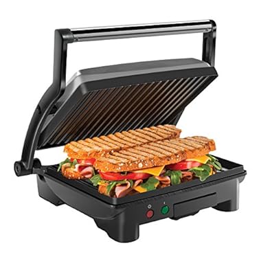 Chefman Panini Press Grill and Gourmet Sandwich Maker Non-Stick Coated Plates, Opens 180 Degrees to Fit Any Type or Size of Food, Stainless Steel Surface and Removable Drip Tray, 4 Slice