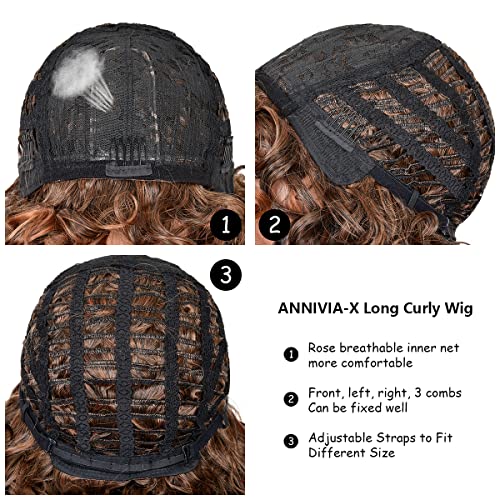 Annivia-X Long Curly Wigs With Bangs For Women Burgundy Kinky Wigs Big Afro Loose Cute Curly Natural Looking Long Vintage Synthetic Wig For Daily Use Party Cosplay（Burgundy 17 Inch） #TOP7