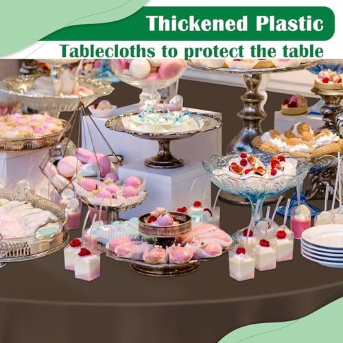 Image of Brown 14 Pack 84 Inch Plastic Round Tablecloths, Disposable Plastic Table Cover for Parties and Dinners