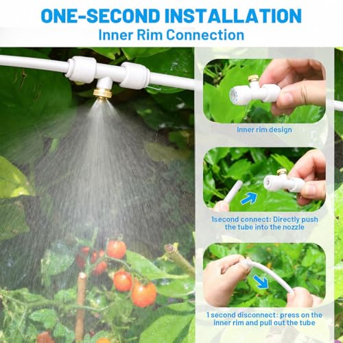 Riboud 110FT Mister for Outside Patio Misting Cooling System with 20 Brass Mist Nozzles+Water Filter+Y Connector, Leak-Resistant Misters for Backyard, Garden, Pool, Deck, Greenhouse - White by Riboud - Used condition - Image 3