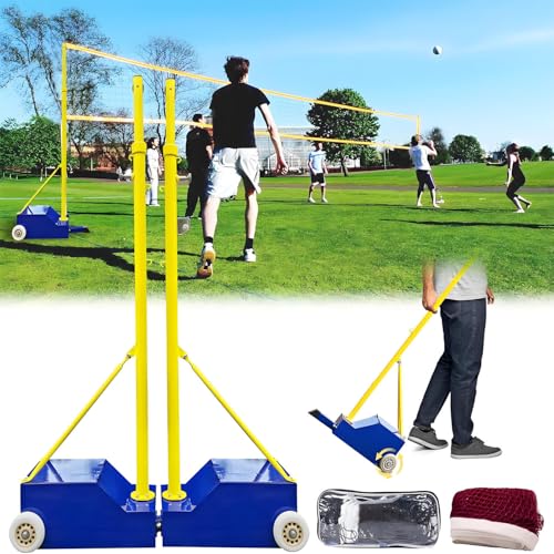 Volleyball and Badminton Net Set with Wheels, Carry Bag, and Base - Outdoor Training Poles and Net for Backyard Sports, Easy Setup and Portable