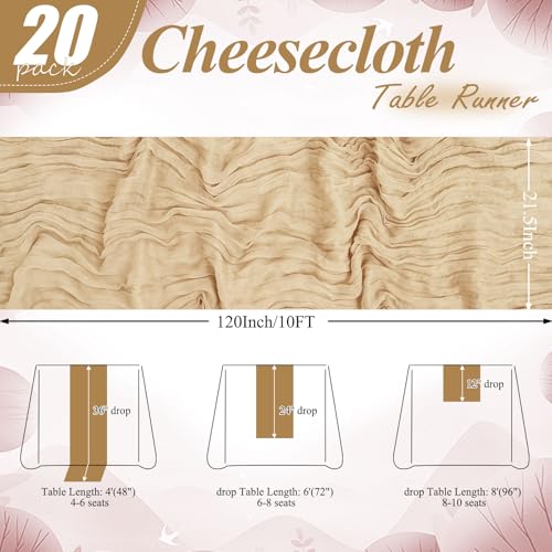 8 Pack Beige Cheesecloth Table Runner 10FT Long Boho Gauze Fabric Table Runner Vintage Rustic Sheer Runners for Wedding Party Bridal Baby Shower Table Decorations by Lamshionow - Used condition - Image 2