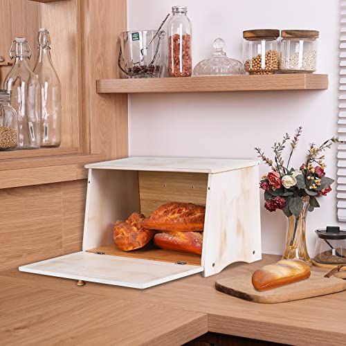 Homekoko Vintage Large Wood Bread Box For Kitchen Counter, Retro Design Single Layer Bamboo Large Capacity Food Storage Bin (White) #TOP2