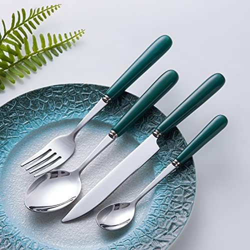 JEROSHE 16 Pieces Cutlery Sets, Mirror Polish, Stainless Steel Flatware with Ceramic Handle, Knife Fork Spoon Eating Utensils Set, for Home/Office/Party