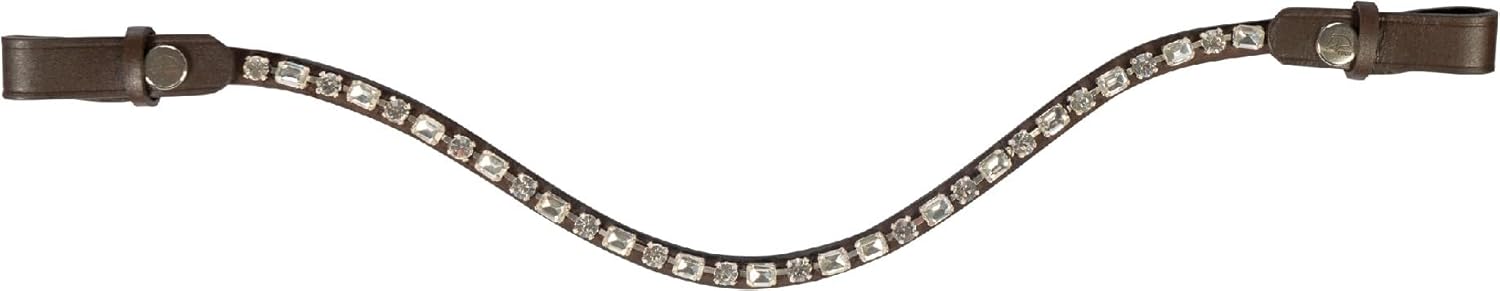 HKM Interchangeable Crystal Browband for Horse Bridle, Havana Leather, Full Size, Black Crystals