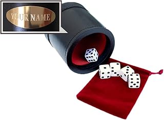 Alex Cramer Golden Gate Dice Shaker Cup Set - 5 White Dice, Drawstring Pouch & Book of Dice Games (Liarâ€™s Dice) Included - Leather Dice Cup - Noiseless Liner for Quiet Shaking.
