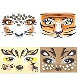 Gleevio 4 Stück Reh Gesichtstattoo Karneval,Leopard Tattoo Gesicht,Leopard Schminke Face Art Sticker,Glitzer Reh Temporäre Tattoos,Ablösbare Leopard Face Sticke,Gesichtstattoo Leoparden für Fasching