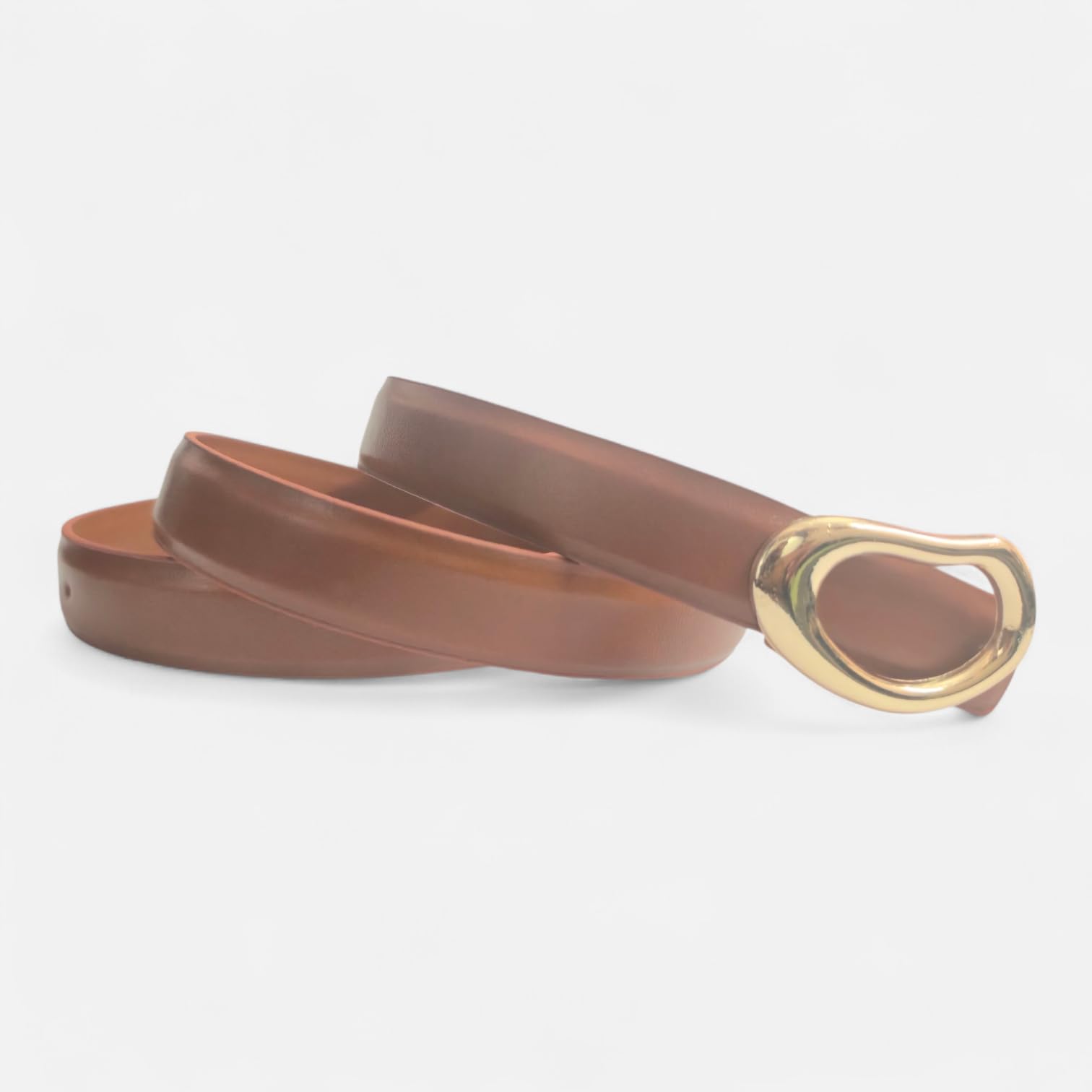 Women Artificial Leather Belt with Gold Rectangular Buckle | Stylish Casual & Formal Waist Belt (4021-BROWN_)-image-39