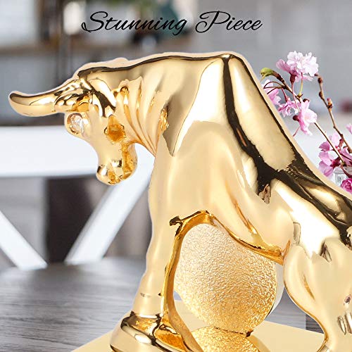 Matashi 24K Gold Plated Crystal Studded Ox/Bull With Coin Figurine Ox Wealth Statue Figurine Chinese Zodiac Home Decor Gift Tabletop Bull Statue Decoration Collectible Christmas Ornament New Year Gift #TOP4