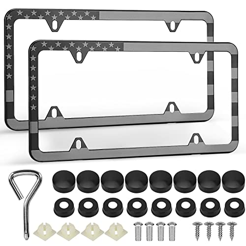 Black License Plate Frames, 2 Pack Patriotic Usa Car Plate Frame, Aluminum License Plate Holder With Free Screws Fasteners Caps And Tool #TOP6