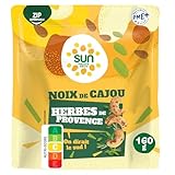SUN - Noix de Cajou aux Herbes de Provence 160 g – Croquantes et Aromatiques – Fruits Secs Salés pour Apéro, Snacking, Cuisine, Pâtisserie – Encas Gourmand, Apéritif Original