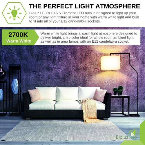 Bioluz Led 90 Cri G16.5 Light Bulb 40W Replacement (Uses Only 4W) E12 Base Clear Glass Filament Pendant Warm White 2700K Ul Listed Title 20 High Efficacy Lighting 3-Pack #TOP4