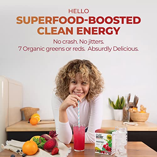 Pureboost Superfoods Clean Energy Drink Mix With 7 Organic Red Or Green Superfoods. No Sugar. No Sucralose. No Jitters. Deliciously Boosted With Electrolytes + Vitamins. (30 Count, Superfoods Combo) #TOP1