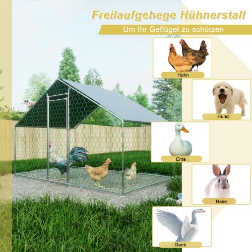 Recinto para gallineros, 3 x 2 x 2 m, metal galvanizado, con techo de polietileno impermeable y cerradura de seguridad, para gallinas, conejos, patos, aves de corral en el jardín