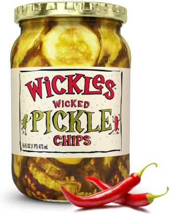 Wickles Pickles Wicked Pickle Chips (6 Pack) - Sweet & Spicy Garlic Pickle Slices - Hot Pickle Chips - Slightly Sweet, Definitely Spicy, Wickedly Delicious (16 oz Each)