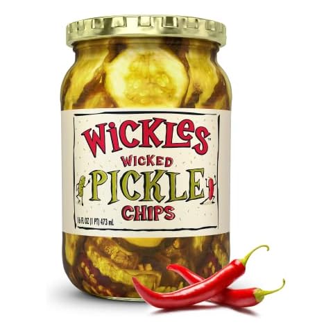Wickles Pickles Wicked Pickle Chips (6 Pack) - Sweet & Spicy Garlic Pickle Slices - Hot Pickle Chips - Slightly Sweet, Definitely Spicy, Wickedly Delicious (16 oz Each) Cover