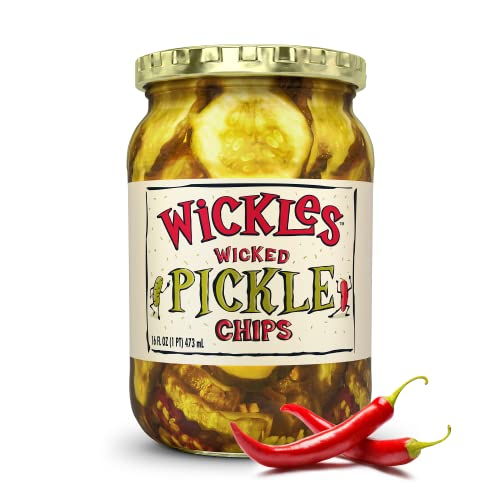 Wickles Pickles Wicked Pickle Chips (6 Pack) - Sweet & Spicy Garlic Pickle Slices - Hot Pickle Chips - Slightly Sweet, Definitely Spicy, Wickedly Delicious (16 oz Each)