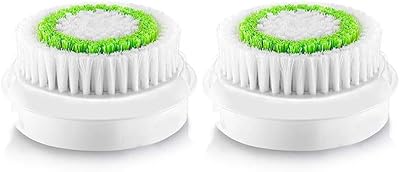 Replacement Facial Cleansing Brush Heads, Facial Cleansing Brush Head, Exfoliator Facial Brush Heads, for Acne Prone, Clogged and Enlarged Pores Skins (2 Pack/Green)