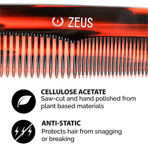 Zeus 7.5" Handmade Large Hair Comb, Non-Static Acetate, Anti-Snag (Traditional) - Y11 #TOP2