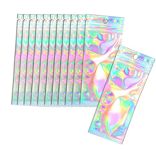 Smell Proof Bags & Resealable Foil Pouch Bag [100 PCS ] Great for Party Favor Food Storage (Holographic Color, 2.4x5.9")
