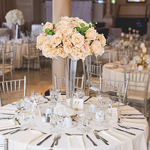 BLOSMON Artificial Flowers Wedding Table Decoration 2 Pcs Champagne 45cm Large Fake Flowers Centrepieces Hydrangea Rose Silk Flowers Ball Arrangement Wedding Floral Center Pieces for Home Party Decor