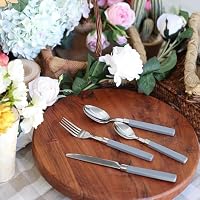 Annova 20-teiliges Edelstahl-Besteck-Set – farbige Griffe – 4 x Menuegabeln, 4 x Salatgabeln, 4 x Menümesser, 4 x Esslöffel, 4 x Teelöffel – Service für 4 (Grau, 20 Stück) – Ansicht 3