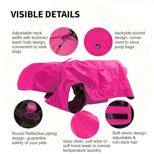 Non-Stiff Fabric Dog Raincoat, Easy Running, Hiking, Waterproof & Reflective Dog rain Jacket for High-Energy Dogs, Dog Poncho with Hood, Adjustable Neck, Belly Strap (Pink, XXXXX-Large) by FLYING TAIL - Image 3
