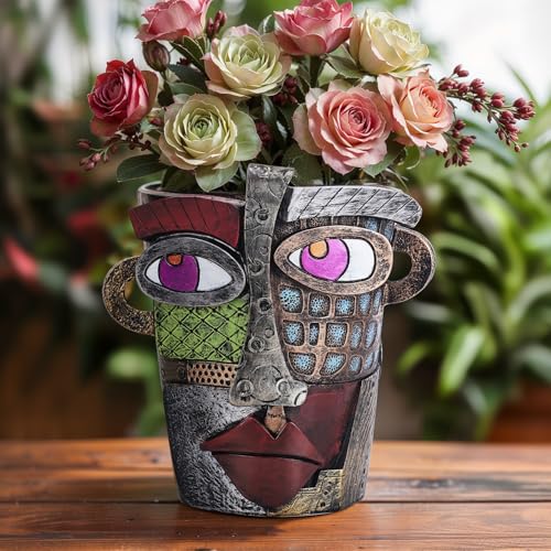 LCCCK Colorful Face Planter Funky Head Planters for Indoor Plants, Succulent Pots with Drainage for Home Unique Decor, Large Abstract Flower Pots for Indoor Outdoor Garden Cute Plant Decor by LCCCK - Image 8