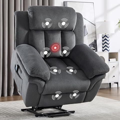 CANMOV 46" Wide Oversize Power Lift Recliner Chair, Extra Large Electric Lift Recliners for Elderly Big, Stand Up Recliner Chair with Massage and Heat, USB and Type-C Ports, Dark Grey Cover