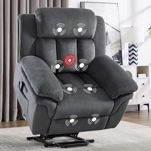 CANMOV 46" Wide Oversize Power Lift Recliner Chair, Extra Large Electric Lift Recliners for Elderly Big, Stand Up Recliner Chair with Massage and Heat, USB and Type-C Ports, Grey
