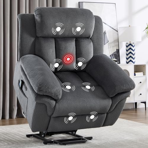 CANMOV 46' Wide Oversize Power Lift Recliner Chair, Extra Large Electric Lift Recliners for Elderly Big, Stand Up Recliner Chair with Massage and Heat, USB and Type-C Ports, Grey